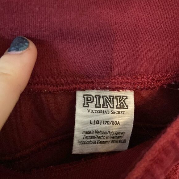 PINK Victoria's Secret Velour Track Pants Zippered Ankle Burgundy Joggers - Picture 4 of 6